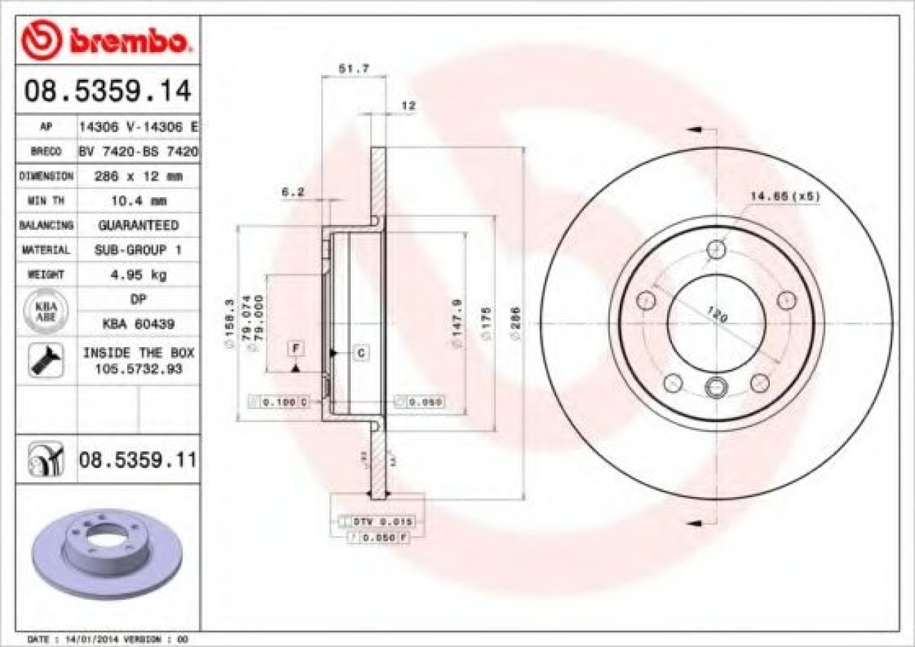 Disc frana BMW Seria 3 Cupe (E36) (1992 - 1999) BREMBO 08.5359.11 piesa NOUA