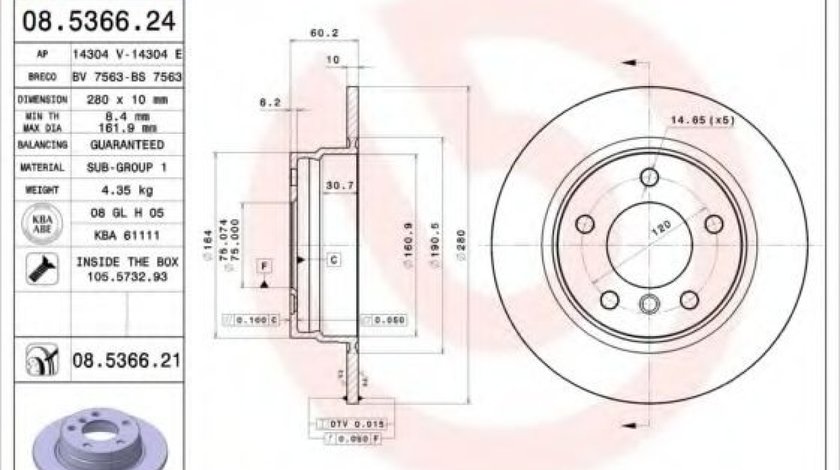 Disc frana BMW Seria 3 Cupe (E36) (1992 - 1999) BREMBO 08.5366.21 piesa NOUA