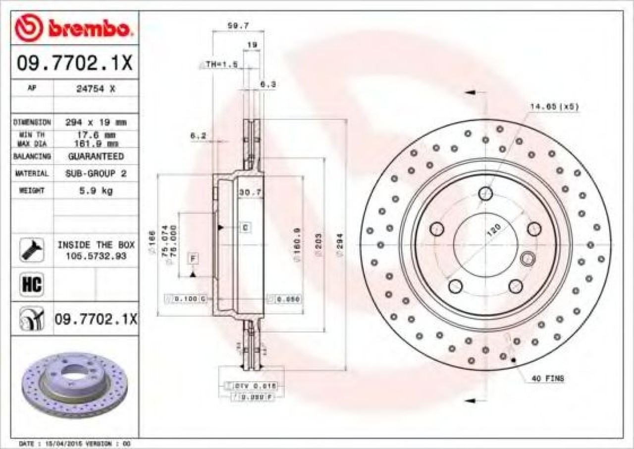 Disc frana BMW Seria 3 Cupe (E46) (1999 - 2006) BREMBO 09.7702.1X piesa NOUA