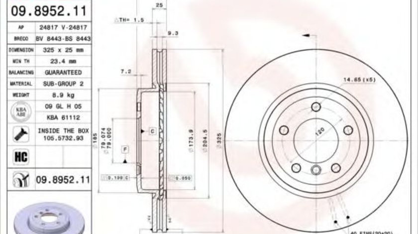 Disc frana BMW Seria 3 Cupe (E46) (1999 - 2006) BREMBO 09.8952.11 piesa NOUA