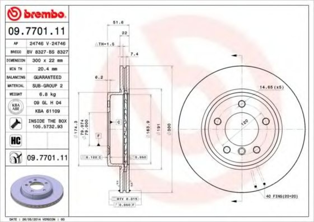 Disc frana BMW Seria 3 Cupe (E46) (1999 - 2006) BREMBO 09.7701.11 piesa NOUA