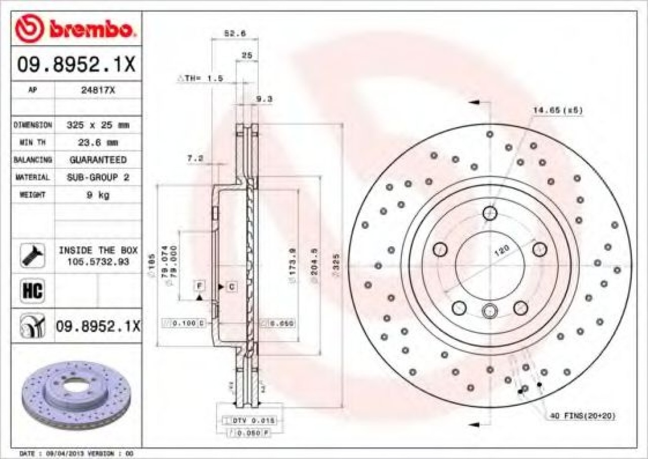 Disc frana BMW Seria 3 Cupe (E46) (1999 - 2006) BREMBO 09.8952.1X piesa NOUA