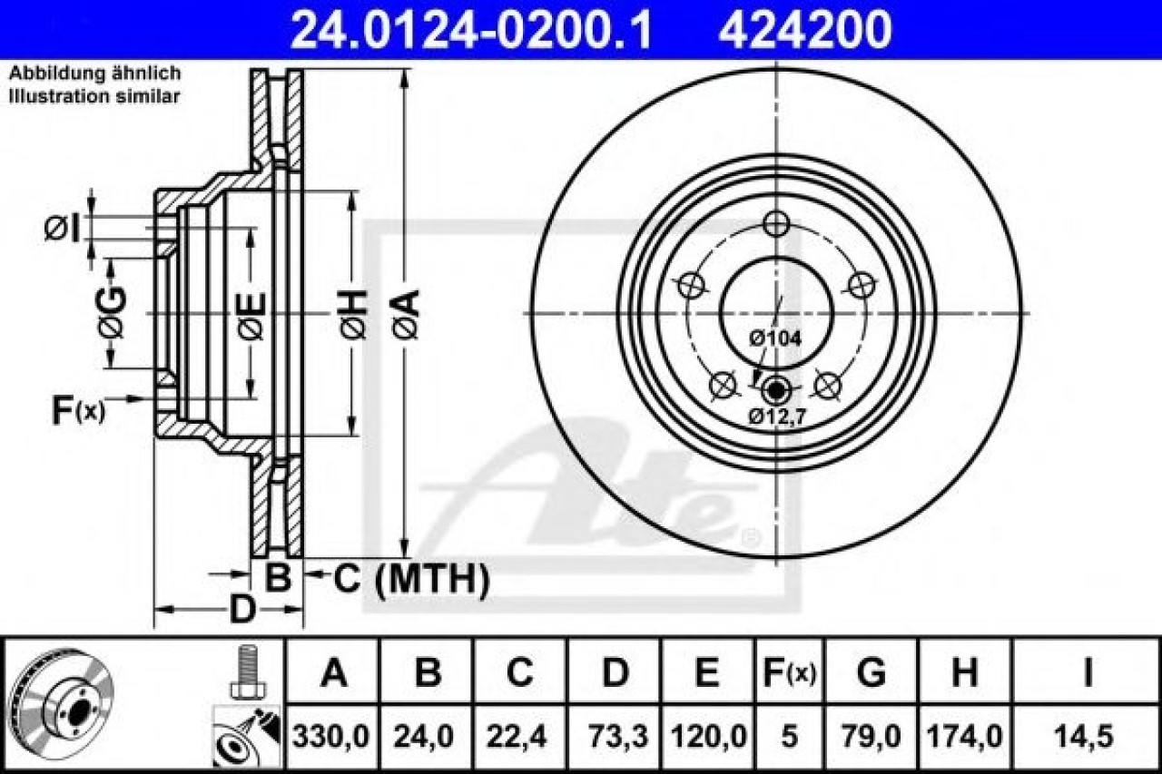 Disc frana BMW Seria 3 Cupe (E92) (2006 - 2013) ATE 24.0124-0200.1 piesa NOUA
