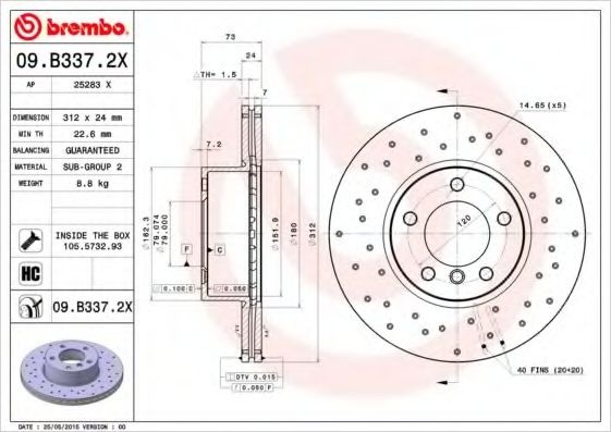 Disc frana BMW Seria 3 Cupe (E92) (2006 - 2013) BREMBO 09.B337.2X piesa NOUA