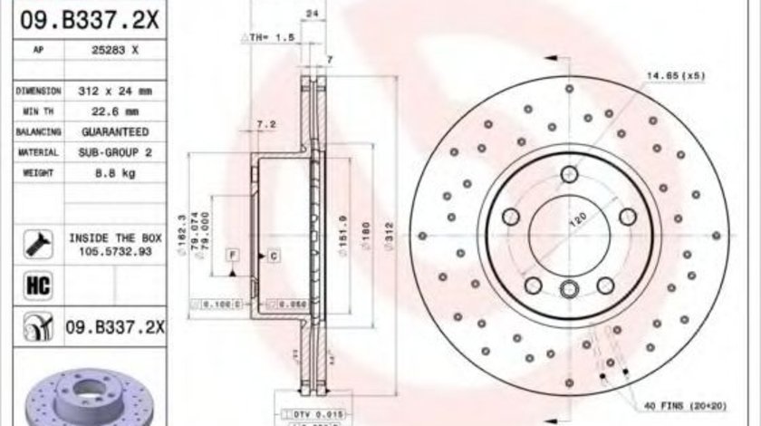 Disc frana BMW Seria 3 Cupe (E92) (2006 - 2013) BREMBO 09.B337.2X piesa NOUA