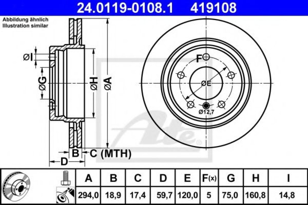 Disc frana BMW Seria 3 (E46) (1998 - 2005) ATE 24.0119-0108.1 piesa NOUA