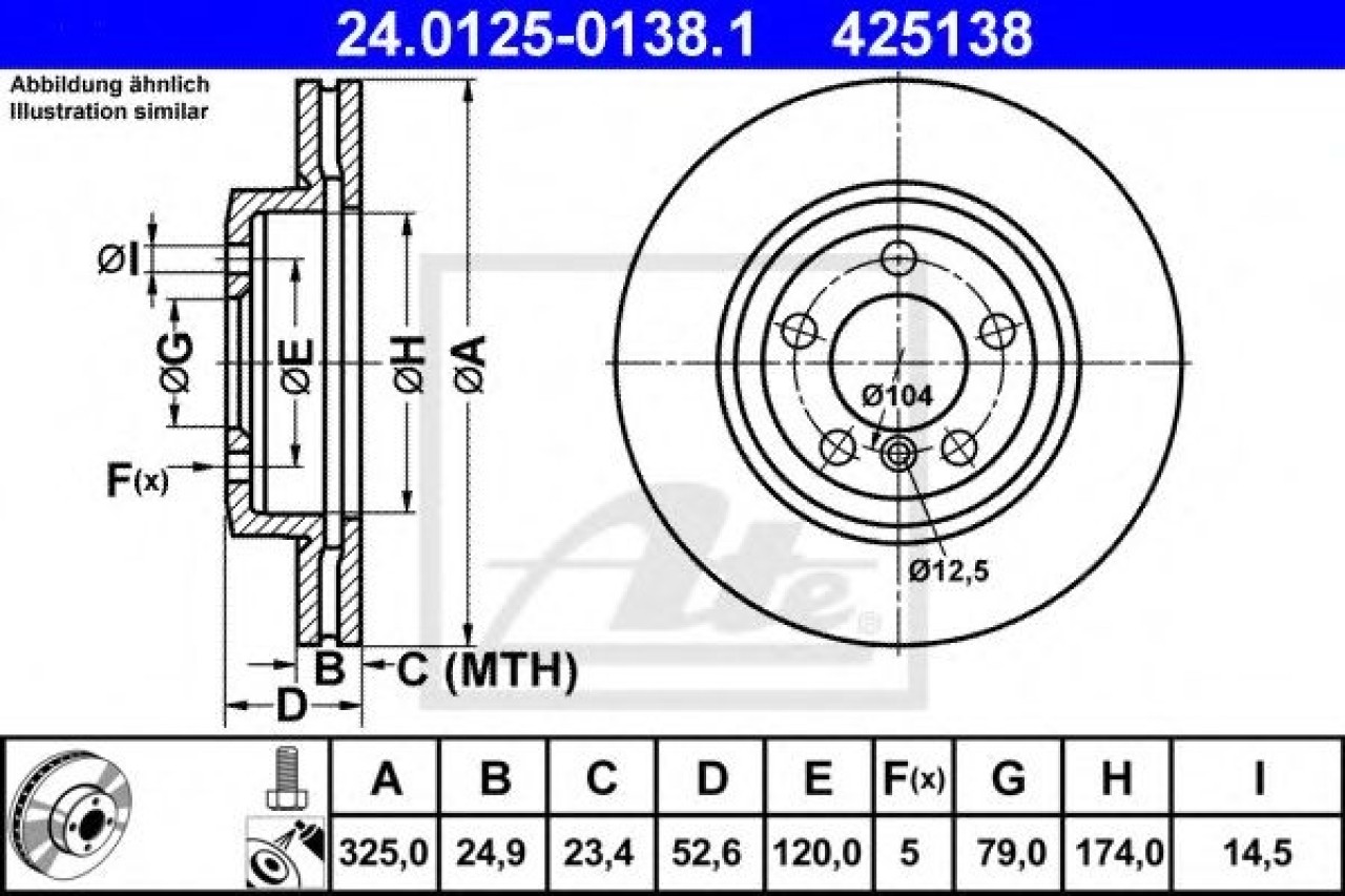 Disc frana BMW Seria 3 (E46) (1998 - 2005) ATE 24.0125-0138.1 piesa NOUA