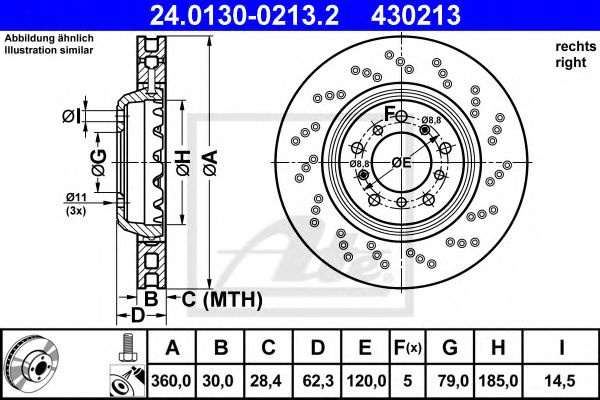 Disc frana BMW Seria 3 (E90) (2005 - 2011) ATE 24.0130-0213.2 piesa NOUA