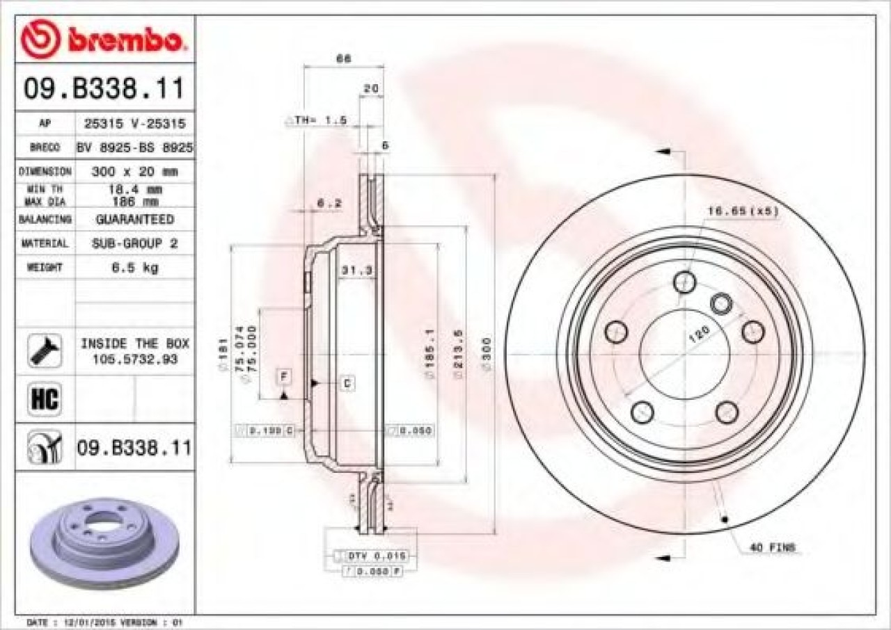 Disc frana BMW Seria 3 (F30, F35, F80) (2011 - 2016) BREMBO 09.B338.11 piesa NOUA