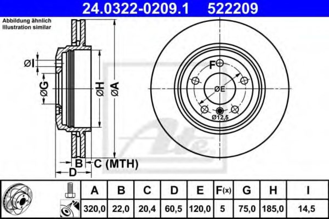 Disc frana BMW Seria 3 Touring (E46) (1999 - 2005) ATE 24.0322-0209.1 piesa NOUA