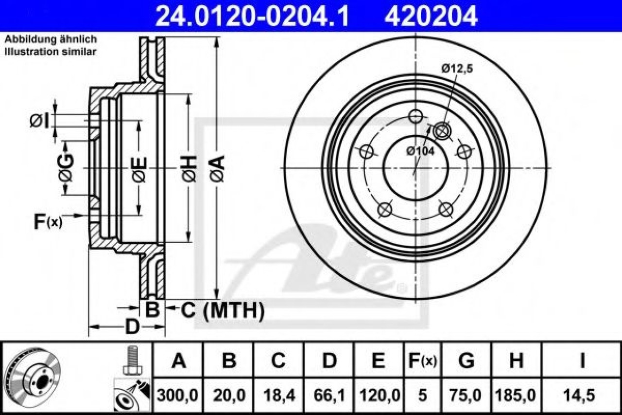 Disc frana BMW Seria 3 Touring (E91) (2005 - 2012) ATE 24.0120-0204.1 piesa NOUA
