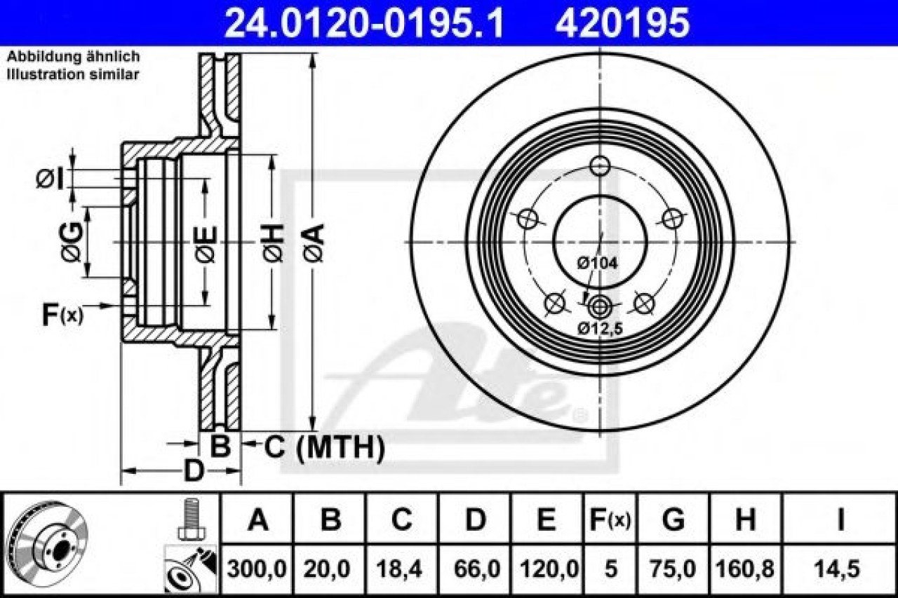 Disc frana BMW Seria 3 Touring (E91) (2005 - 2012) ATE 24.0120-0195.1 piesa NOUA