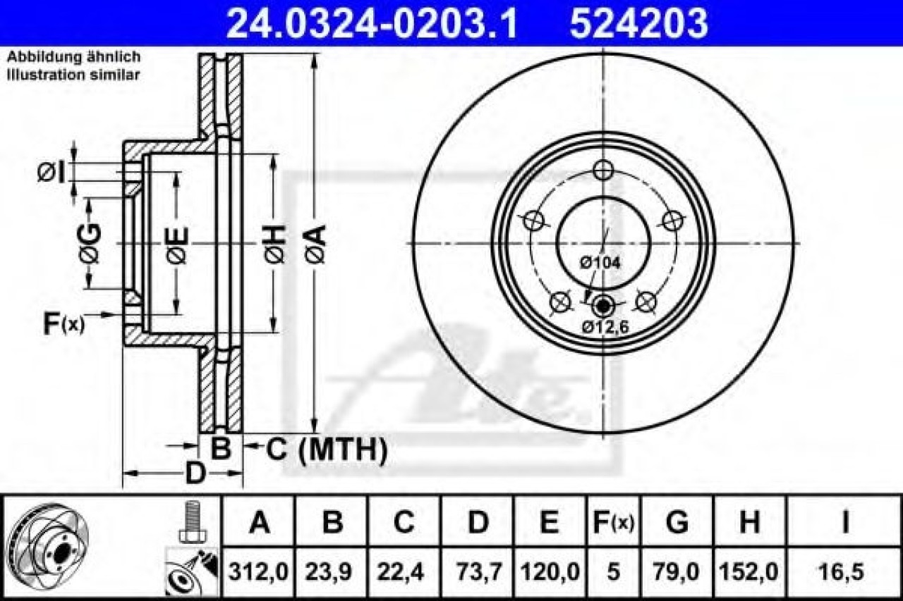 Disc frana BMW Seria 3 Touring (E91) (2005 - 2012) ATE 24.0324-0203.1 piesa NOUA