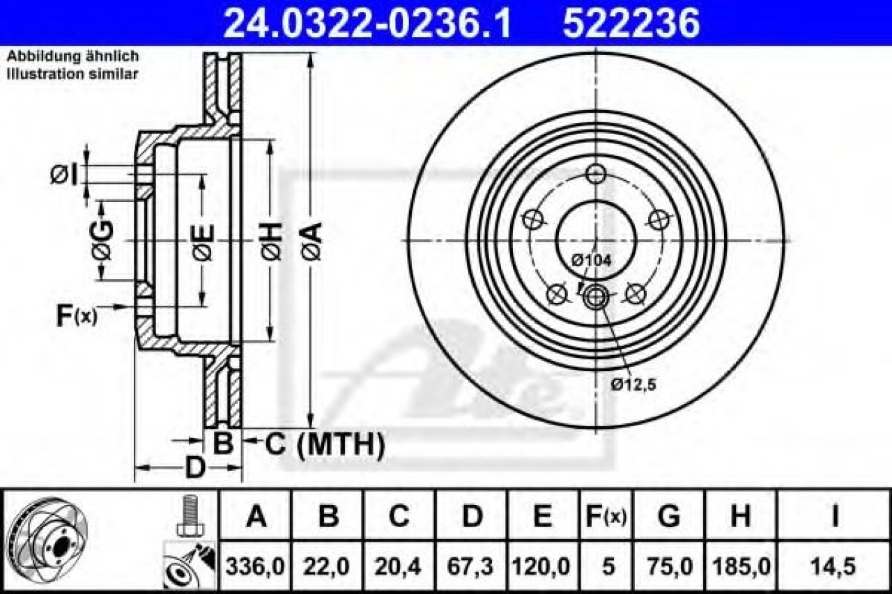 Disc frana BMW Seria 3 Touring (E91) (2005 - 2012) ATE 24.0322-0236.1 piesa NOUA