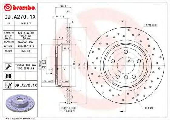 Disc frana BMW Seria 3 Touring (E91) (2005 - 2012) BREMBO 09.A270.1X piesa NOUA