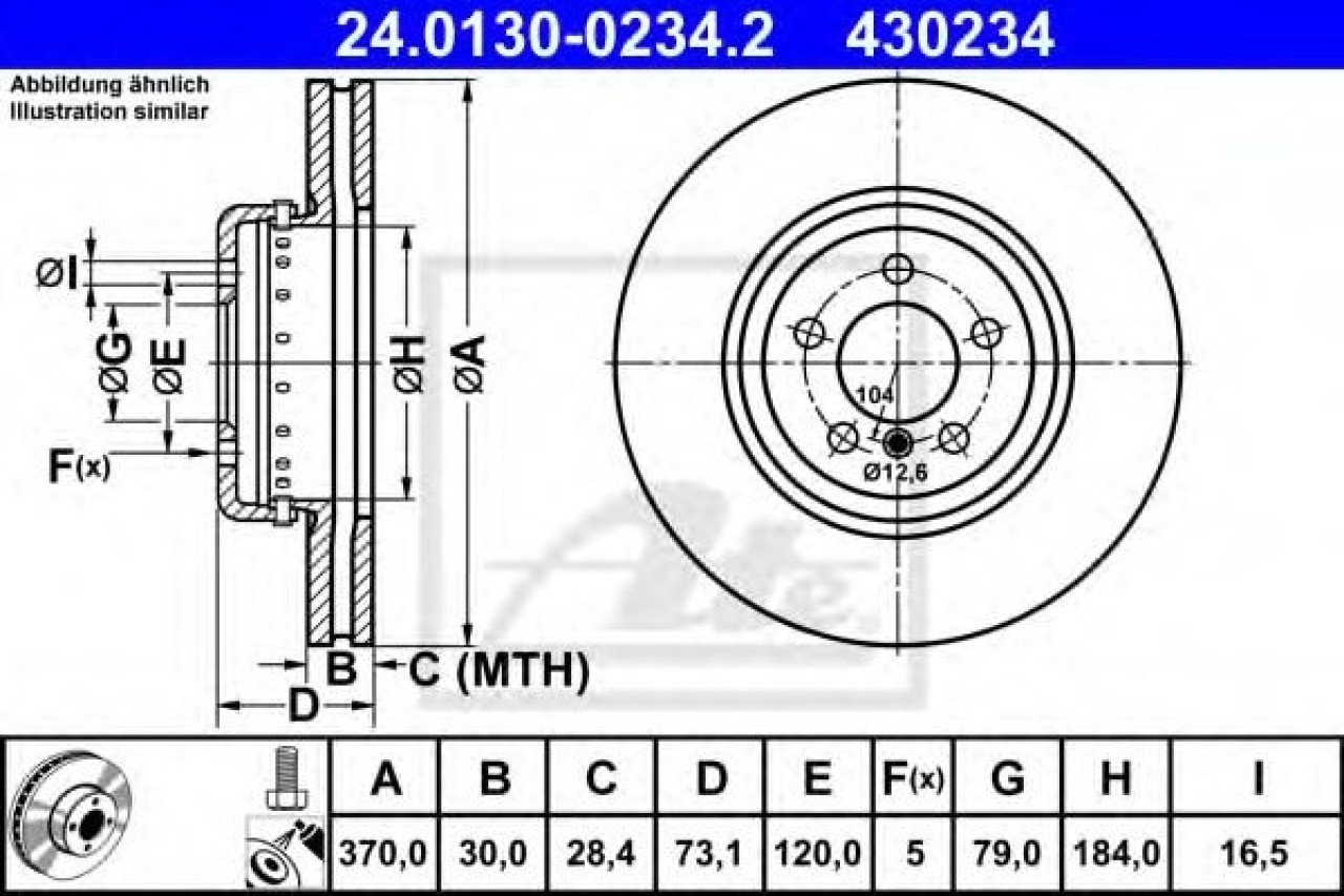 Disc frana BMW Seria 3 Touring (F31) (2011 - 2016) ATE 24.0130-0234.2 piesa NOUA