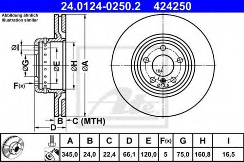 Disc frana BMW Seria 4 Gran Coupe (F36) (2014 - 2016) ATE 24.0124-0250.2 piesa NOUA
