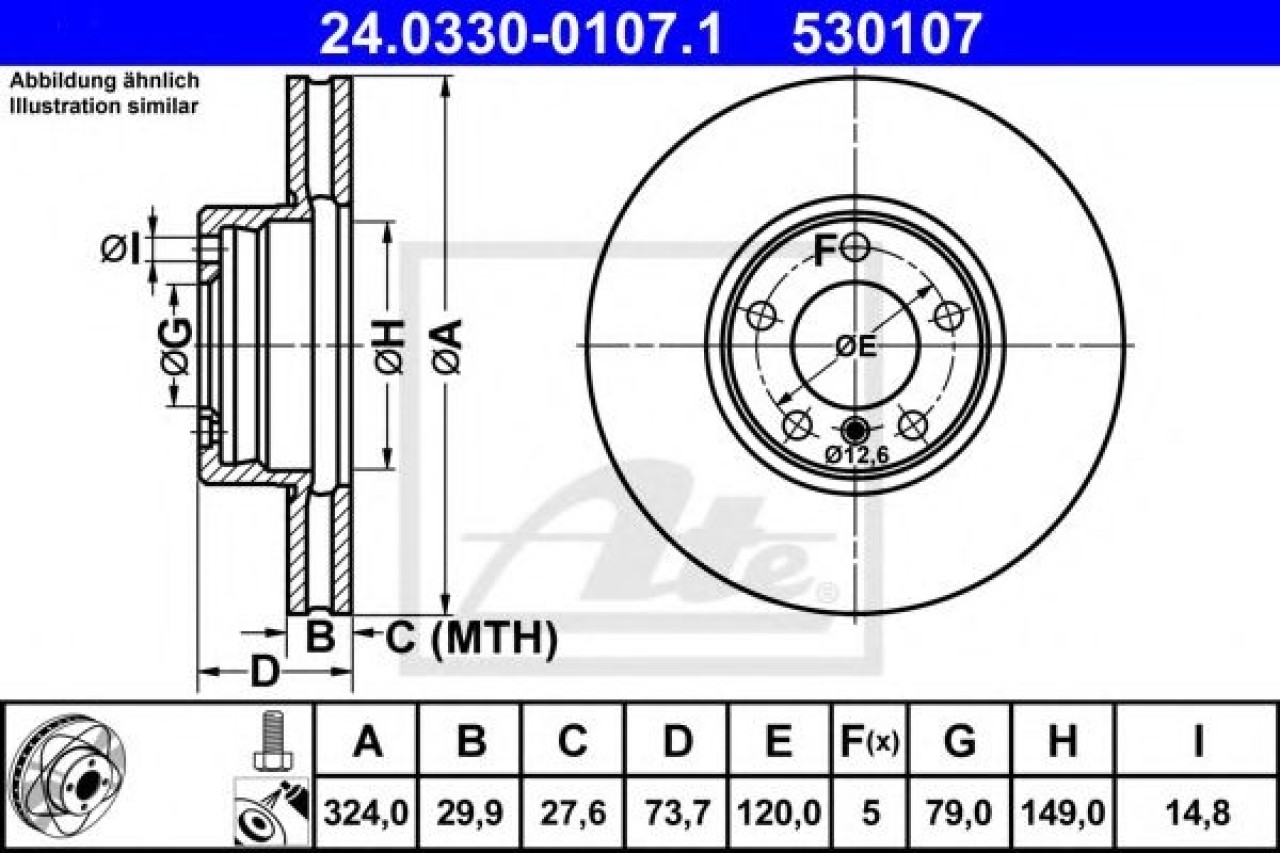 Disc frana BMW Seria 5 (E39) (1995 - 2003) ATE 24.0330-0107.1 piesa NOUA
