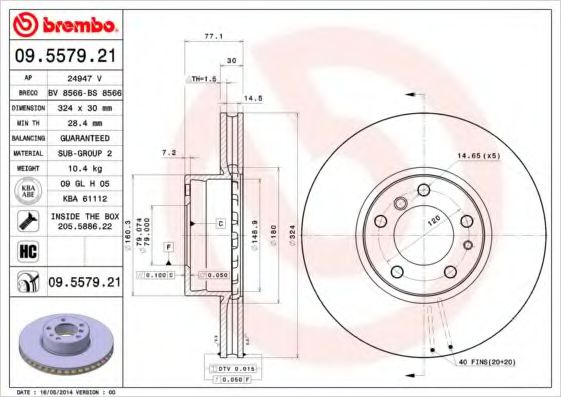 Disc frana BMW Seria 5 (E39) (1995 - 2003) BREMBO 09.5579.21 piesa NOUA