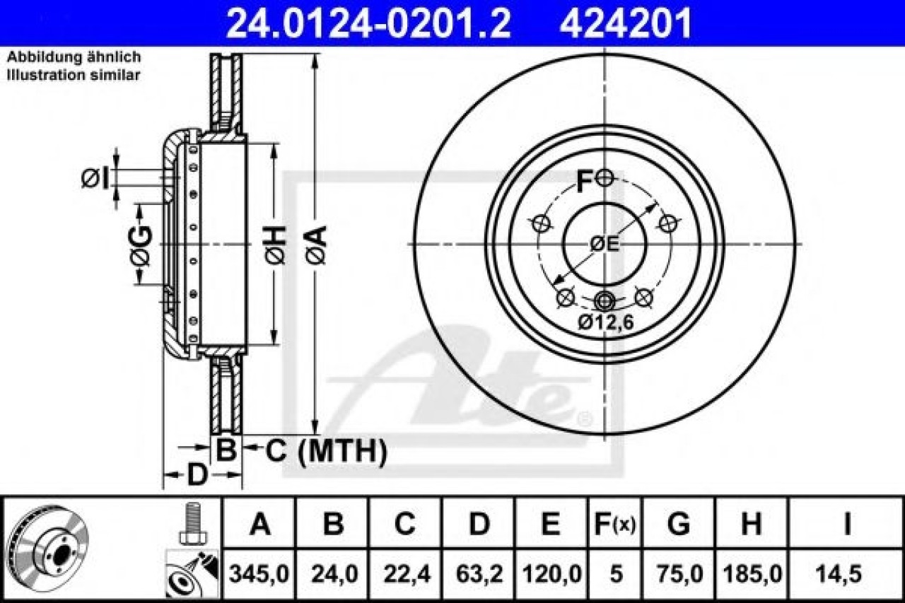 Disc frana BMW Seria 5 (E60) (2003 - 2010) ATE 24.0124-0201.2 piesa NOUA
