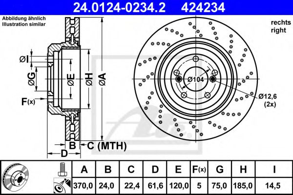 Disc frana BMW Seria 5 (E60) (2003 - 2010) ATE 24.0124-0234.2 piesa NOUA