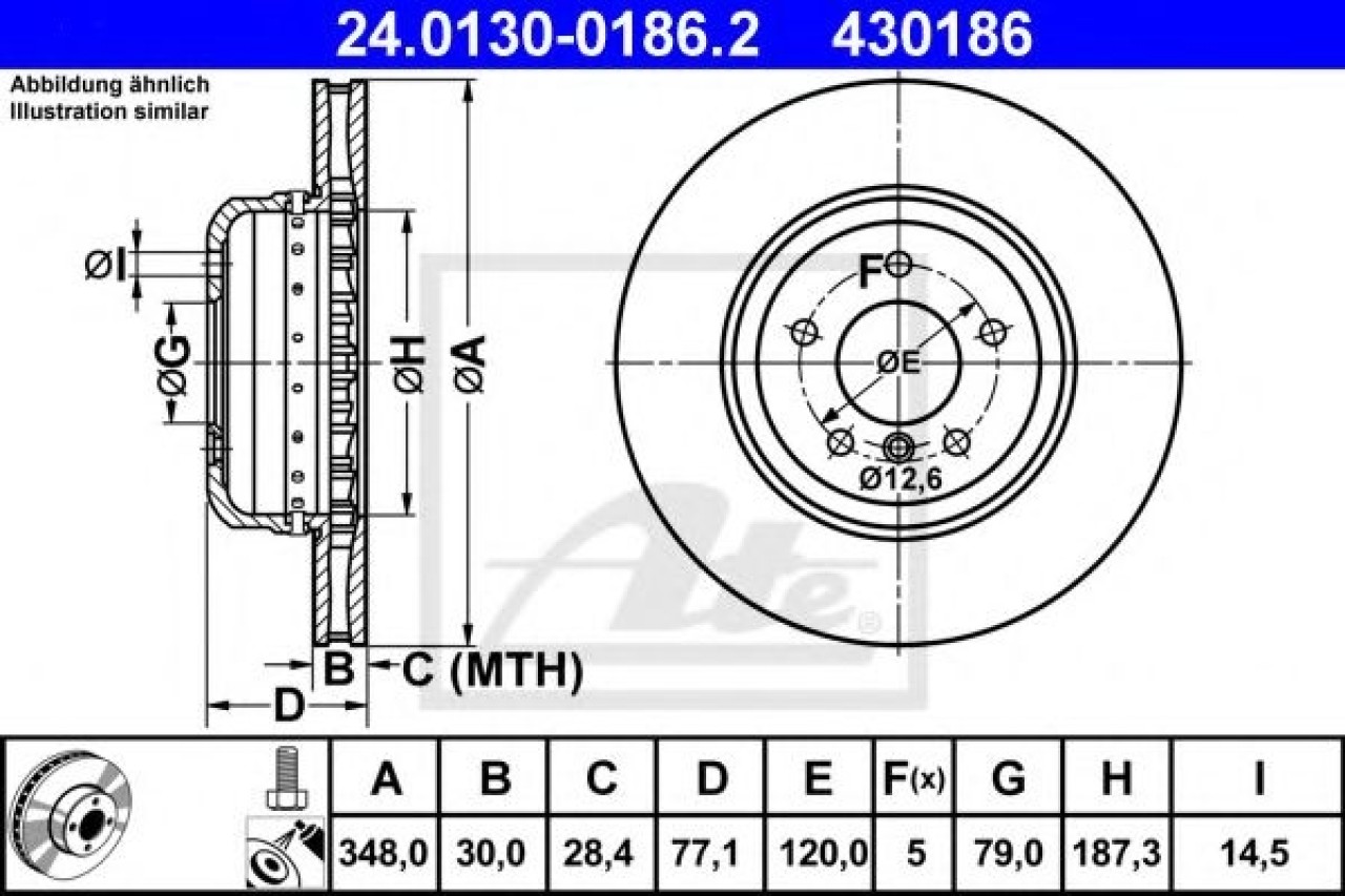 Disc frana BMW Seria 5 (E60) (2003 - 2010) ATE 24.0130-0186.2 piesa NOUA