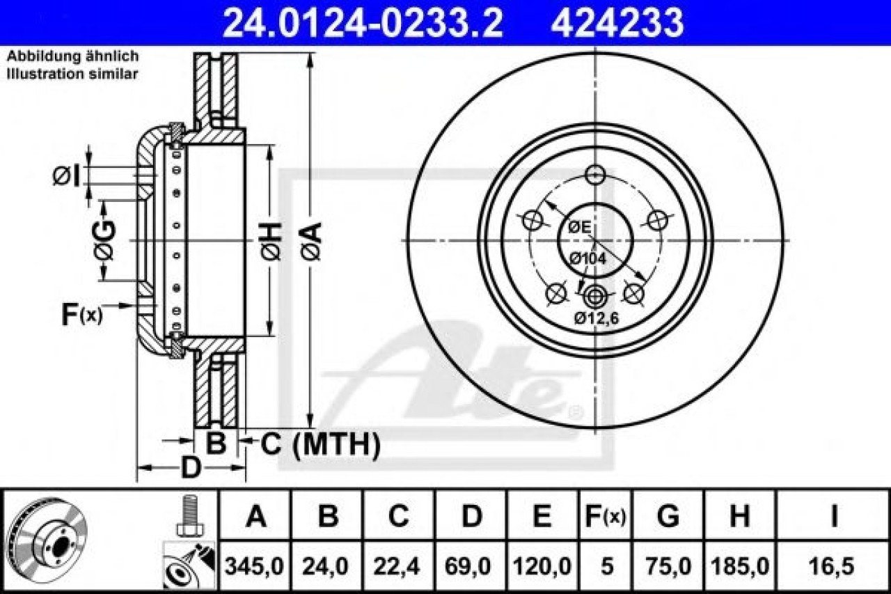 Disc frana BMW Seria 5 (F10, F18) (2009 - 2016) ATE 24.0124-0233.2 piesa NOUA
