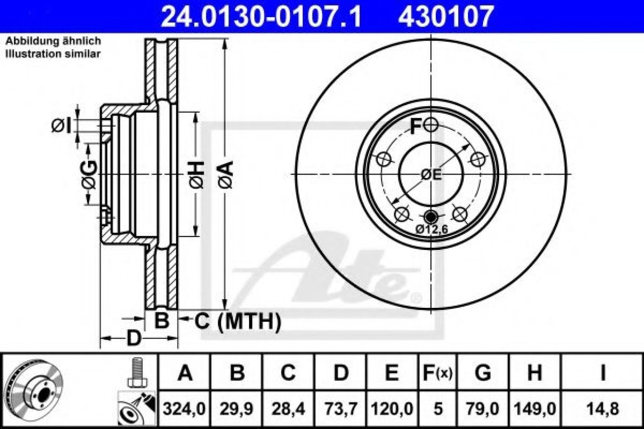 Disc frana BMW Seria 5 Touring (E39) (1997 - 2004) ATE 24.0130-0107.1 piesa NOUA
