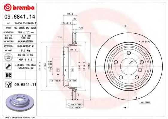 Disc frana BMW Seria 5 Touring (E39) (1997 - 2004) BREMBO 09.6841.11 piesa NOUA
