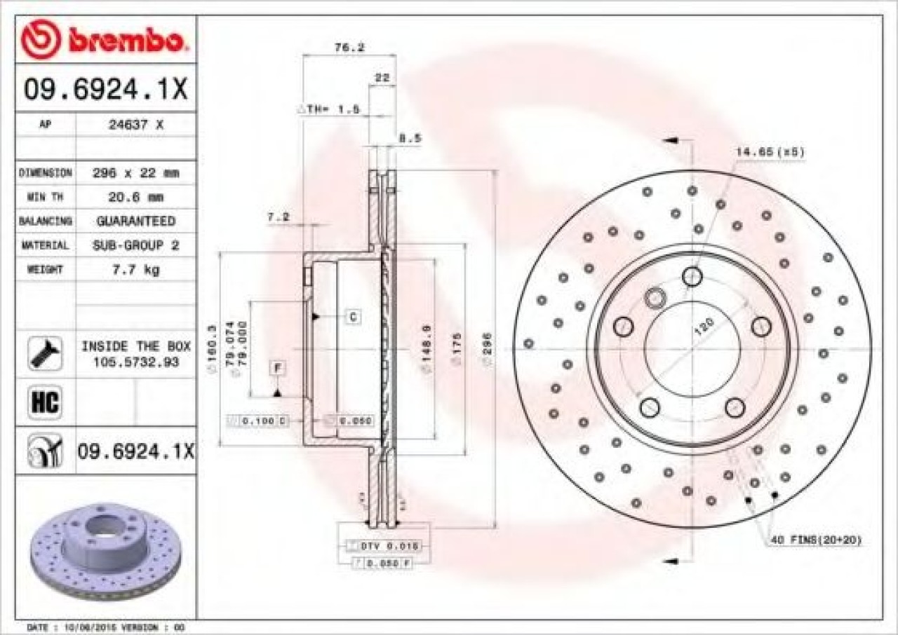 Disc frana BMW Seria 5 Touring (E39) (1997 - 2004) BREMBO 09.6924.1X piesa NOUA