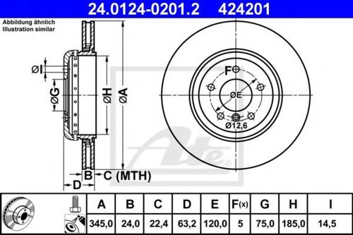 Disc frana BMW Seria 5 Touring (E61) (2004 - 2010) ATE 24.0124-0201.2 piesa NOUA