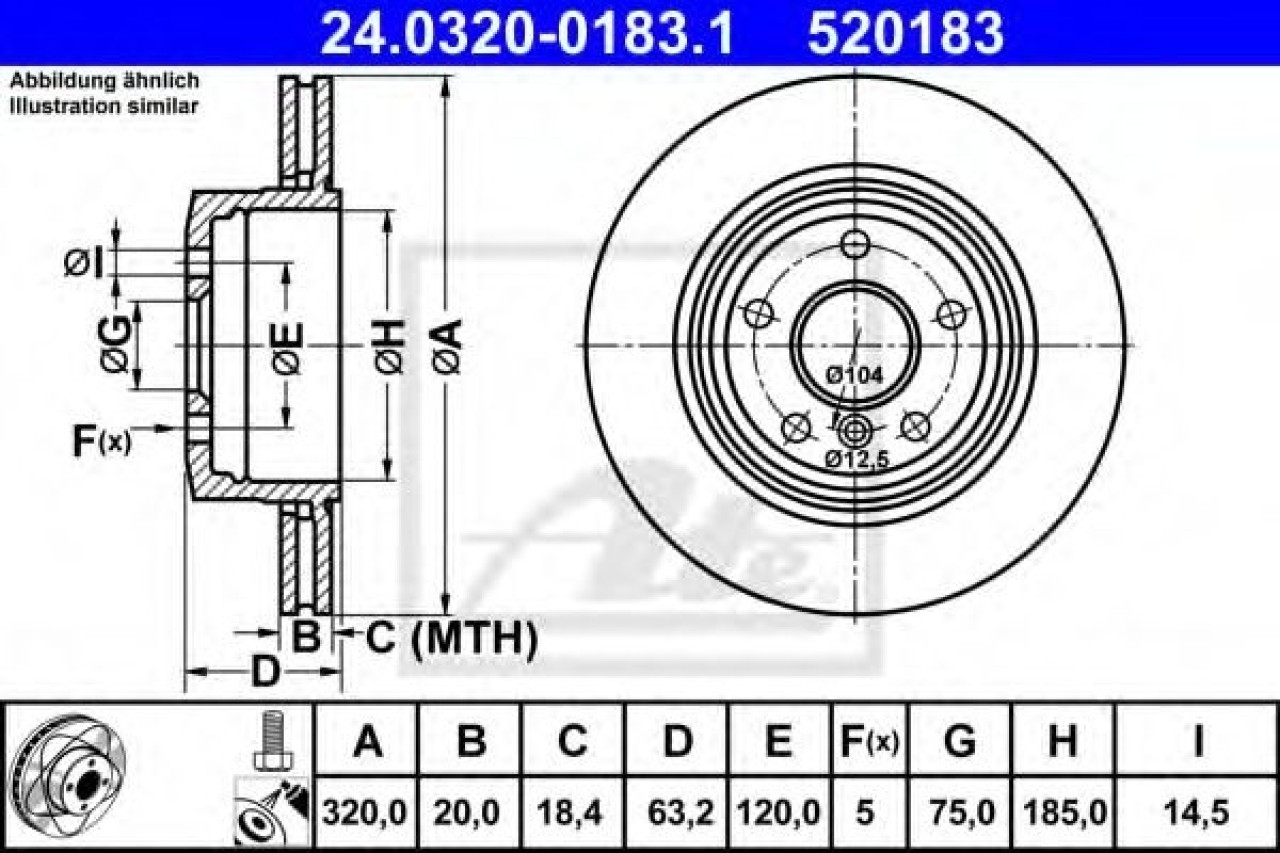 Disc frana BMW Seria 5 Touring (E61) (2004 - 2010) ATE 24.0320-0183.1 piesa NOUA