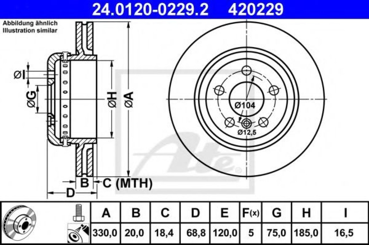 Disc frana BMW Seria 5 Touring (F11) (2010 - 2016) ATE 24.0120-0229.2 piesa NOUA