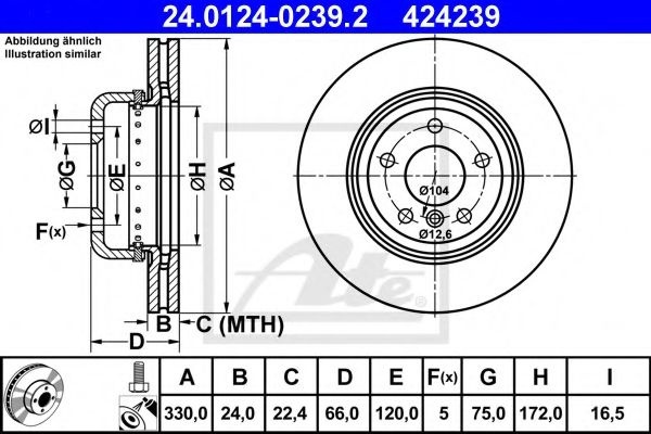 Disc frana BMW Seria 5 Touring (F11) (2010 - 2016) ATE 24.0124-0239.2 piesa NOUA