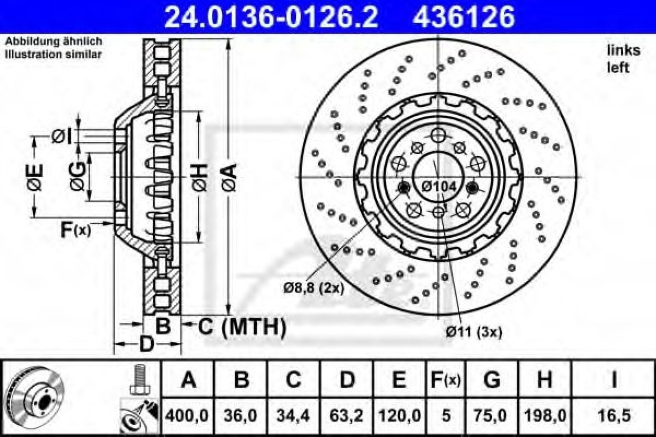 Disc frana BMW Seria 6 Cupe (F13) (2010 - 2016) ATE 24.0136-0126.2 piesa NOUA