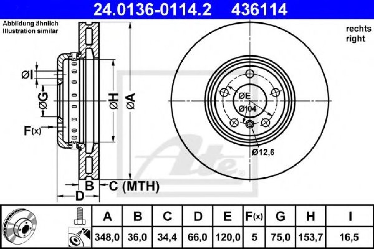 Disc frana BMW Seria 6 Cupe (F13) (2010 - 2016) ATE 24.0136-0114.2 piesa NOUA