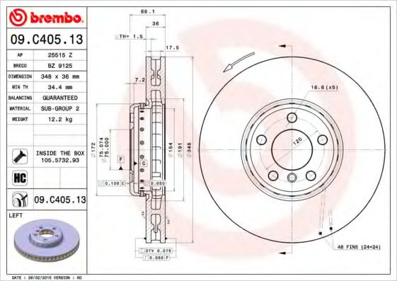 Disc frana BMW Seria 6 Cupe (F13) (2010 - 2016) BREMBO 09.C405.13 piesa NOUA