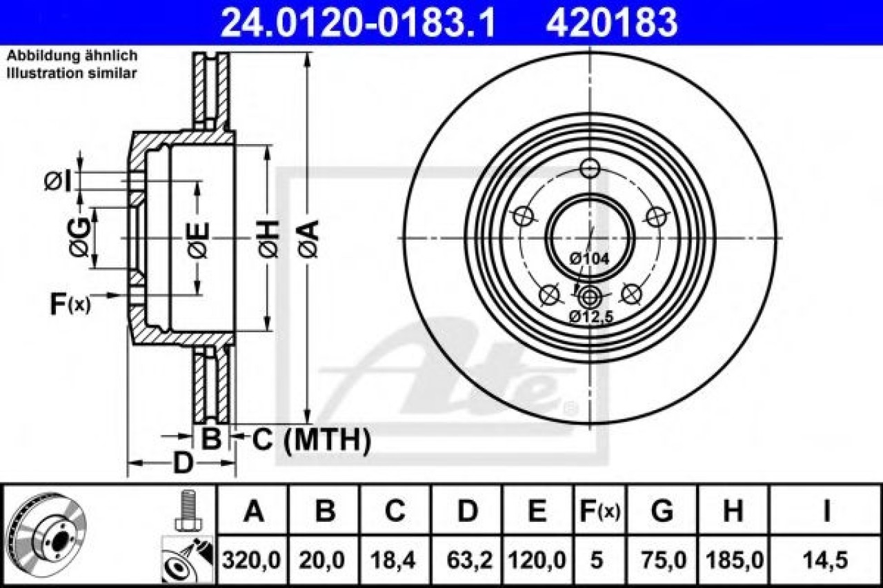 Disc frana BMW Seria 6 (E63) (2004 - 2010) ATE 24.0120-0183.1 piesa NOUA