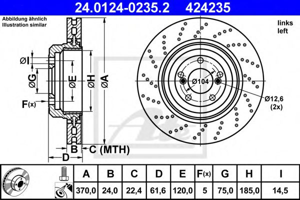 Disc frana BMW Seria 6 (E63) (2004 - 2010) ATE 24.0124-0235.2 piesa NOUA