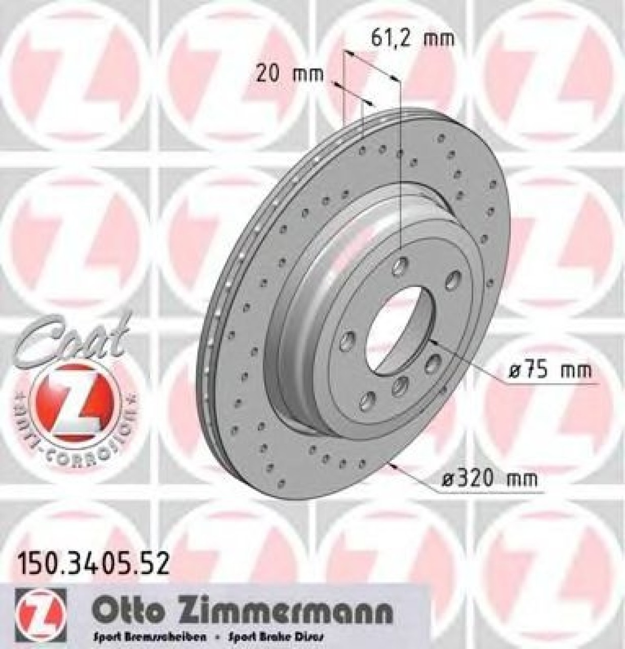 Disc frana BMW Seria 6 (E63) (2004 - 2010) ZIMMERMANN 150.3405.52 piesa NOUA