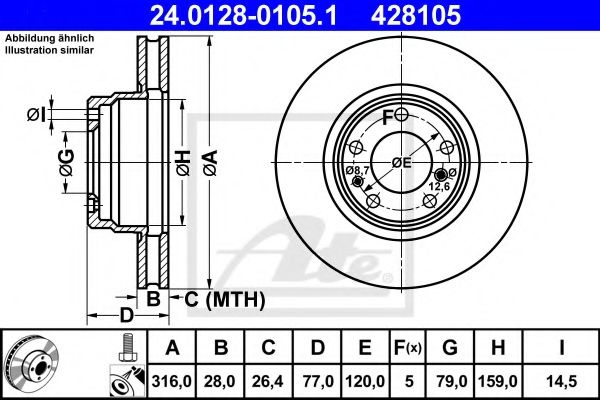 Disc frana BMW Seria 7 (E38) (1994 - 2001) ATE 24.0128-0105.1 piesa NOUA