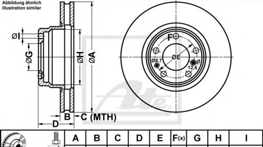 Disc frana BMW Seria 7 (E38) (1994 - 2001) ATE 24.0128-0105.1 piesa NOUA