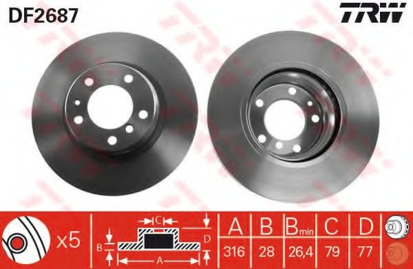 Disc frana BMW Seria 7 (E38) (1994 - 2001) TRW DF2687 piesa NOUA