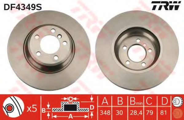 Disc frana BMW Seria 7 (E65, E66, E67) (2001 - 2009) TRW DF4349S piesa NOUA