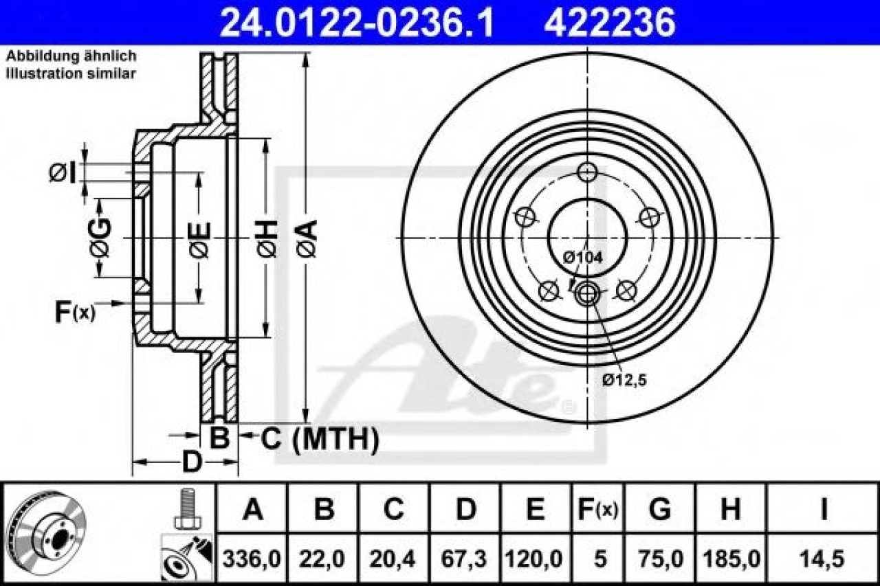 Disc frana BMW X1 (E84) (2009 - 2015) ATE 24.0122-0236.1 piesa NOUA