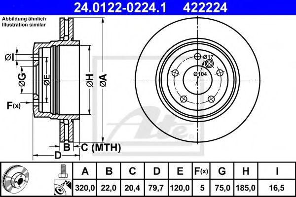 Disc frana BMW X3 (E83) (2004 - 2011) ATE 24.0122-0224.1 piesa NOUA