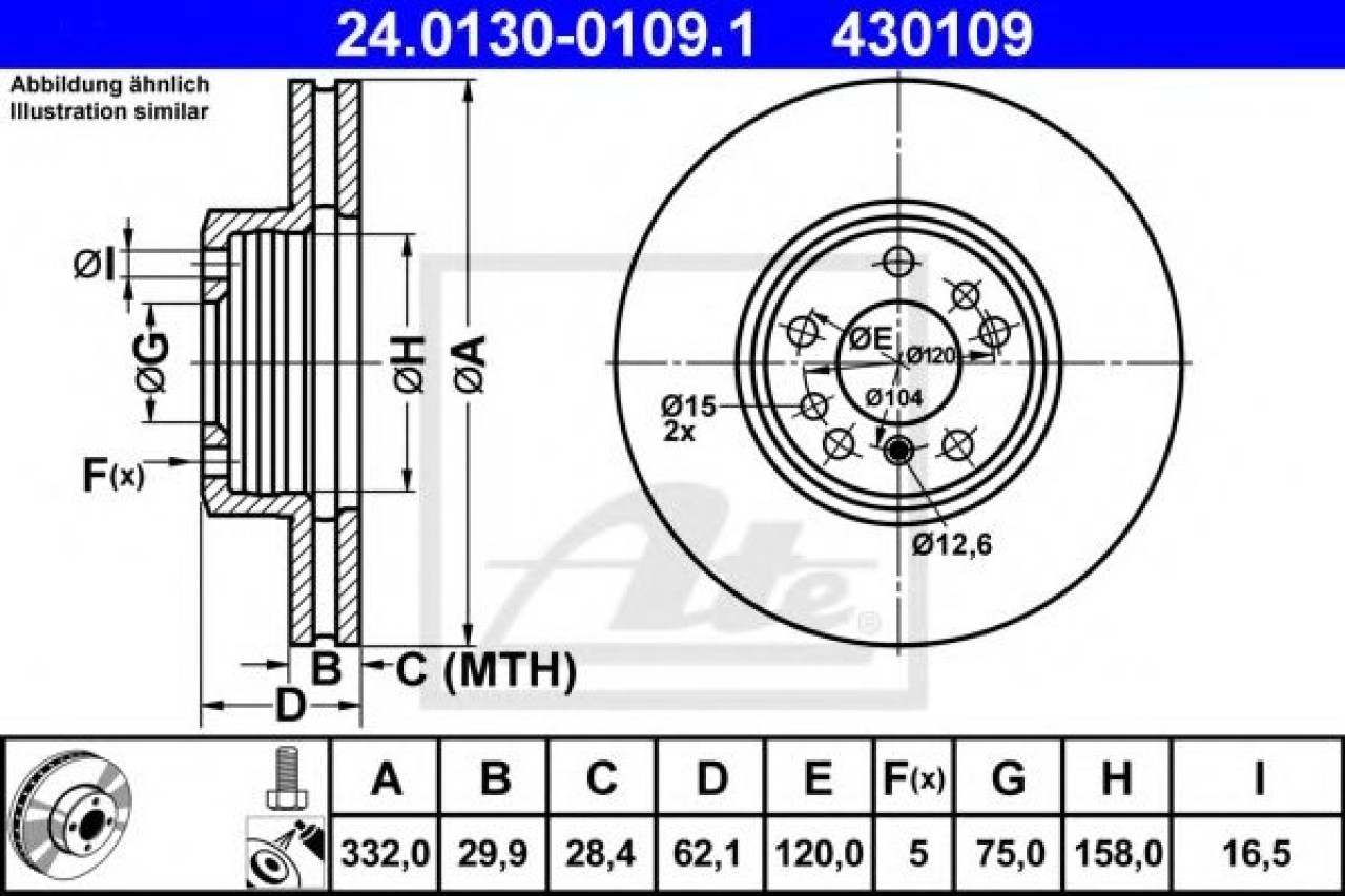 Disc frana BMW X3 (E83) (2004 - 2011) ATE 24.0130-0109.1 piesa NOUA