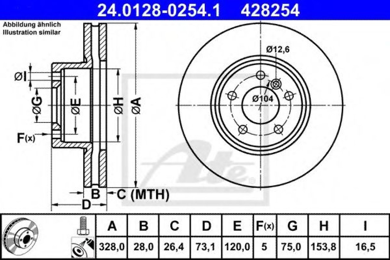 Disc frana BMW X3 (F25) (2010 - 2016) ATE 24.0128-0254.1 piesa NOUA