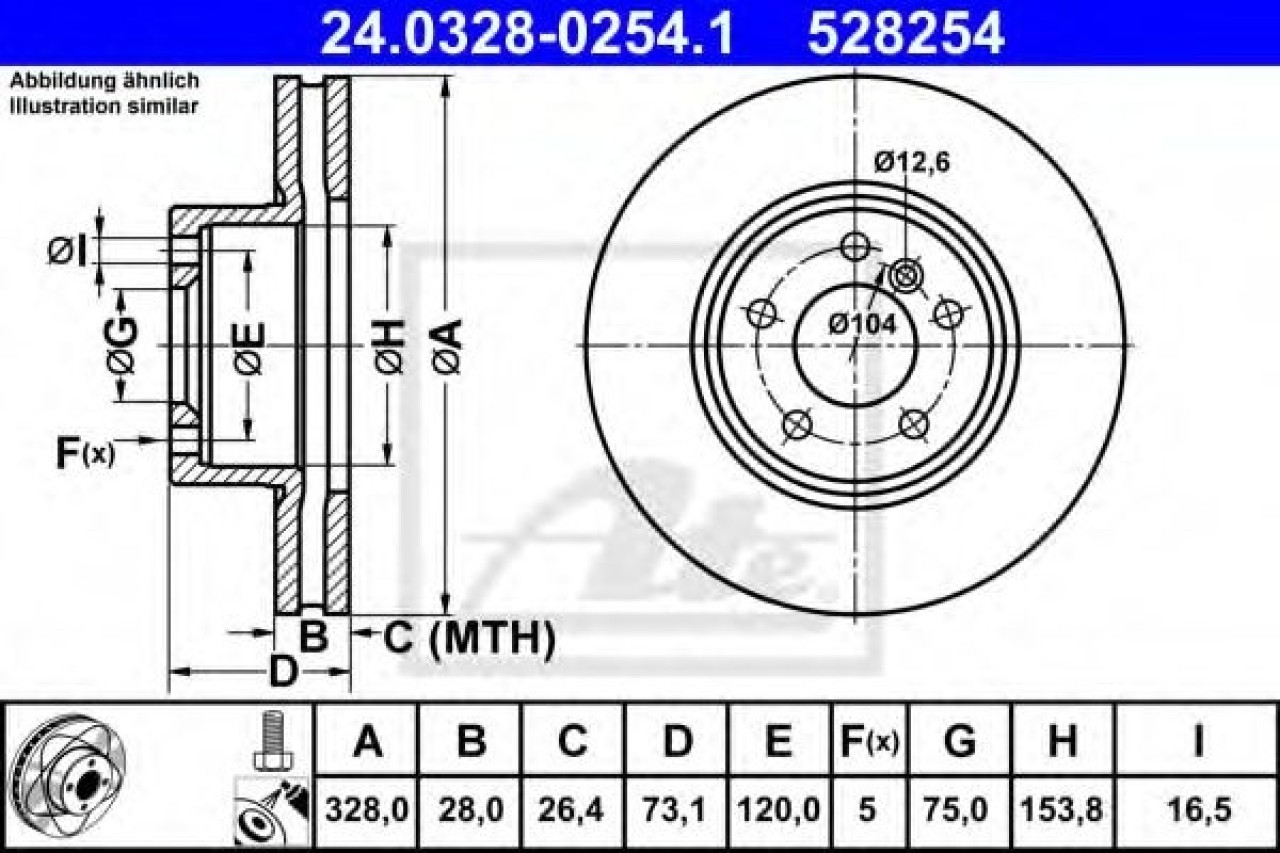 Disc frana BMW X3 (F25) (2010 - 2016) ATE 24.0328-0254.1 piesa NOUA