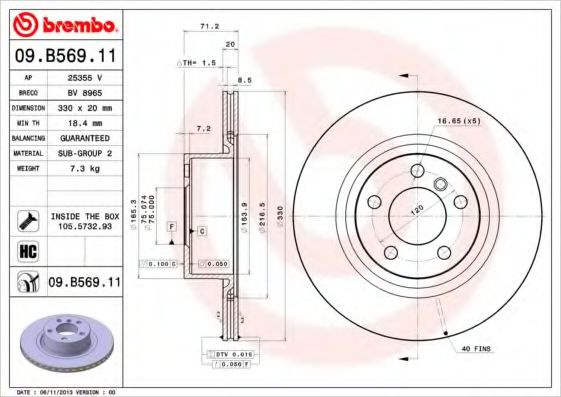 Disc frana BMW X3 (F25) (2010 - 2016) BREMBO 09.B569.11 piesa NOUA